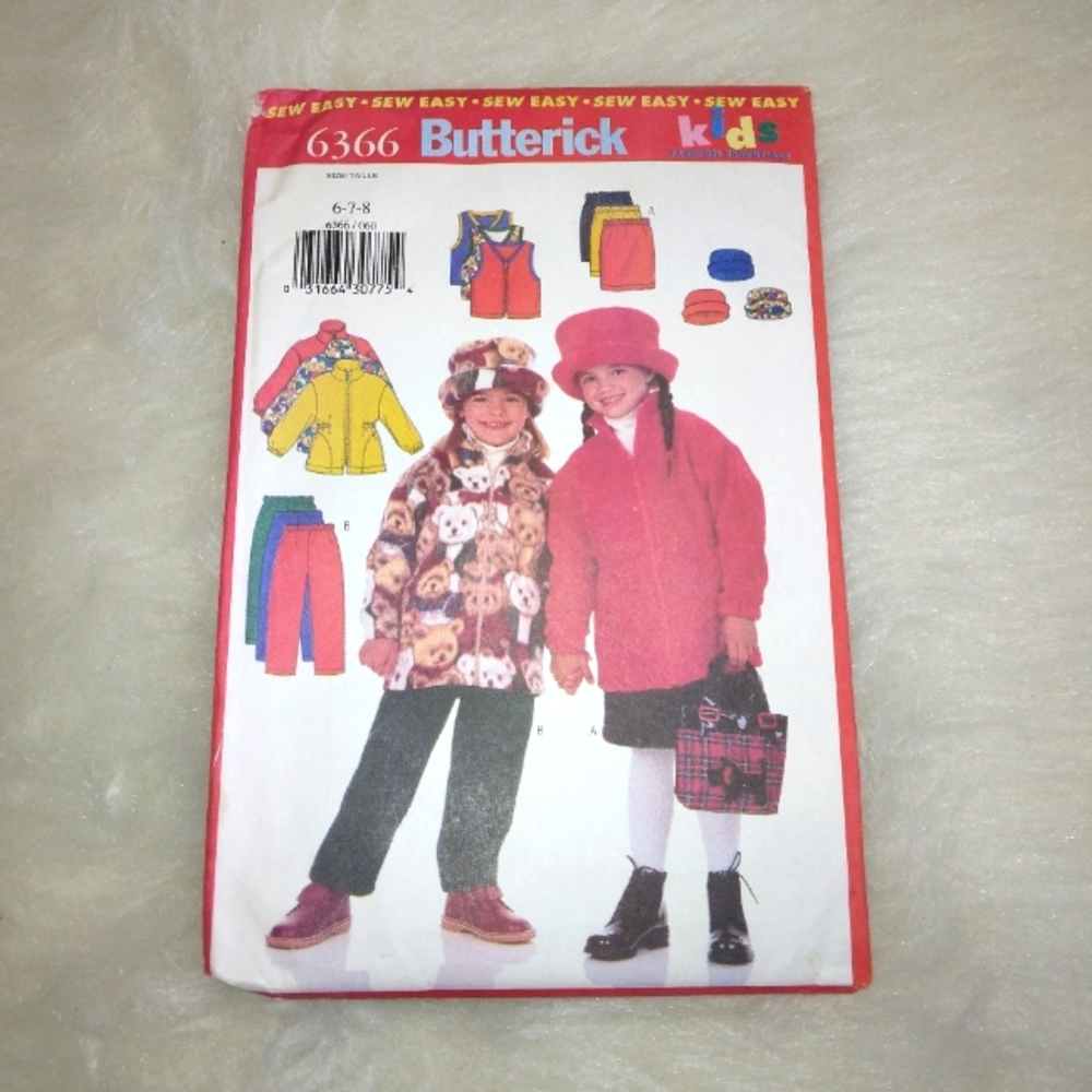 BUTTERICK 6366 sz 7-8-10 Very Easy Girl's outfits, great for fleece